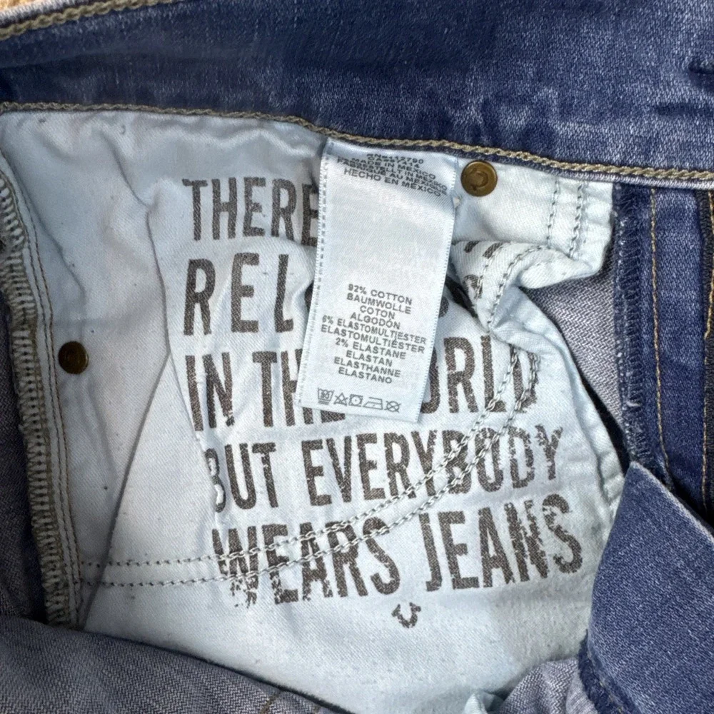 True Religion Jeans Mens 31x33 Blue ROCCO Relaxed Skinny Whiskered Distressed